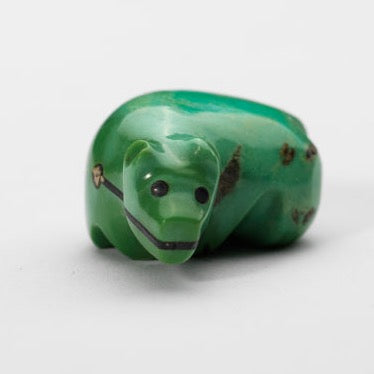 Debra Gasper: Green Turquoise, Bear with tarnished silver heartline