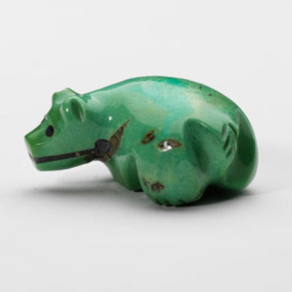 Debra Gasper: Green Turquoise, Bear with tarnished silver heartline