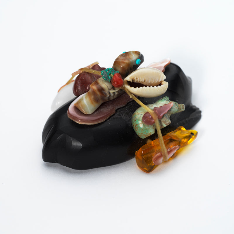 Jayne Quam: Black Jet, Six Directional Mole with Amber, Pipestone, and Alabaster