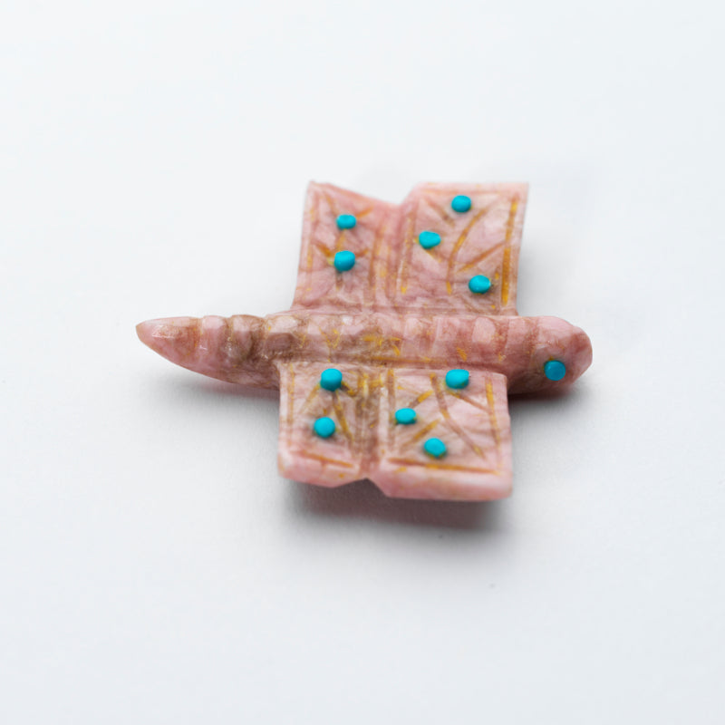 Danette Laate: Rhodochrosite with Turquoise Inlay, Pink Dragonfly