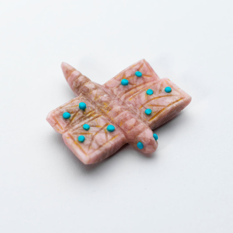 Danette Laate: Rhodochrosite with Turquoise Inlay, Pink Dragonfly