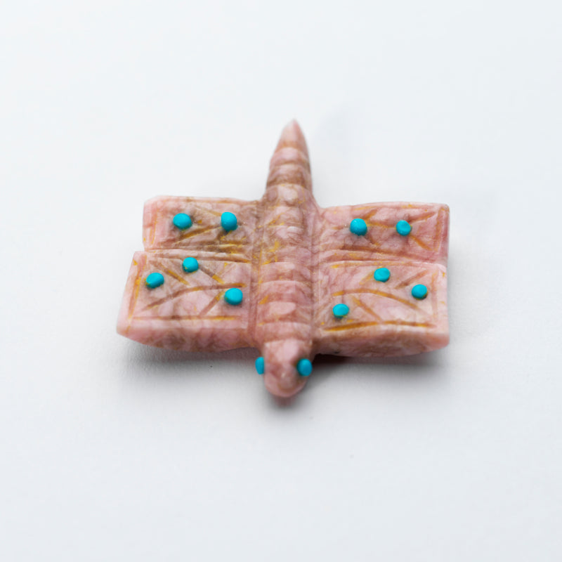 Danette Laate: Rhodochrosite with Turquoise Inlay, Pink Dragonfly