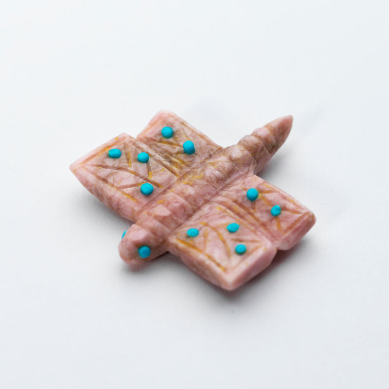 Danette Laate: Rhodochrosite with Turquoise Inlay, Pink Dragonfly