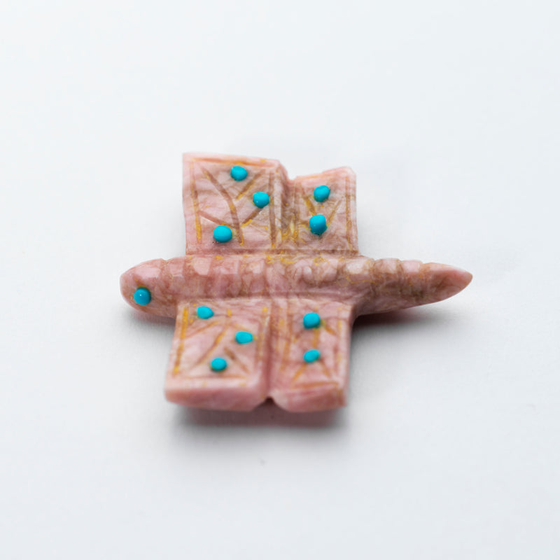 Danette Laate: Rhodochrosite with Turquoise Inlay, Pink Dragonfly