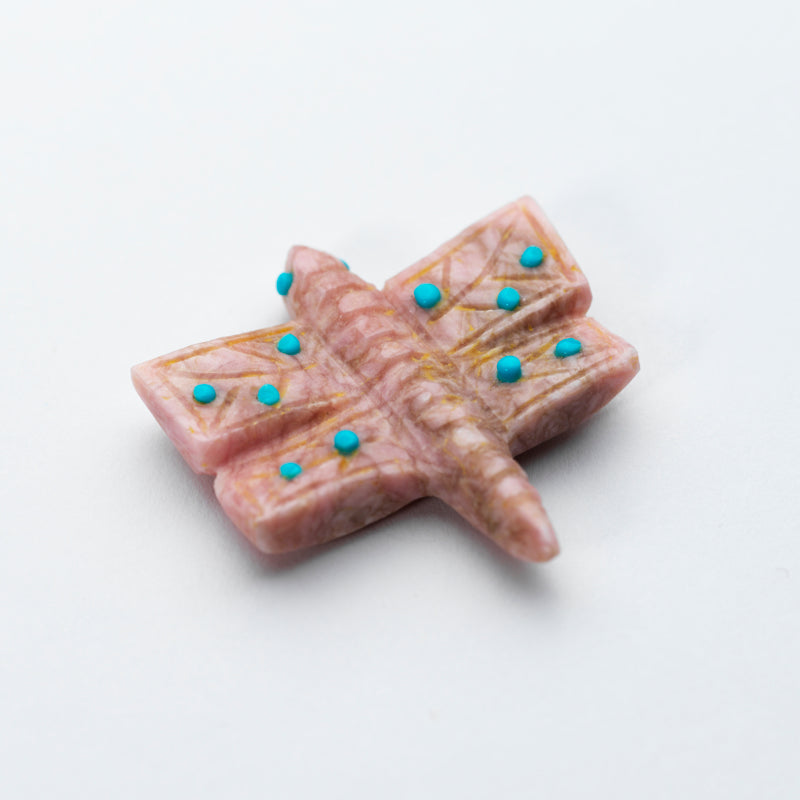 Danette Laate: Rhodochrosite with Turquoise Inlay, Pink Dragonfly