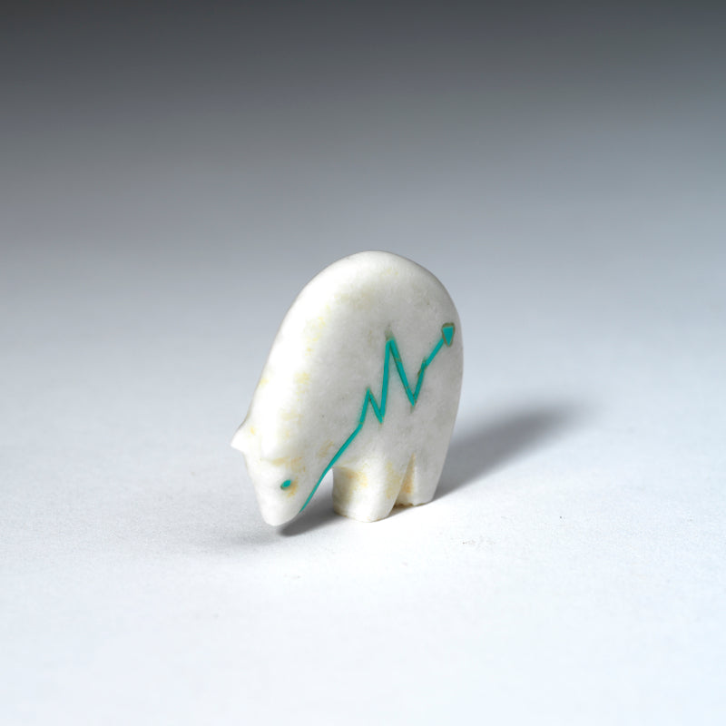 Stewart Quandelacy: White Marble, Medicine Bear with Turquoise Heartline