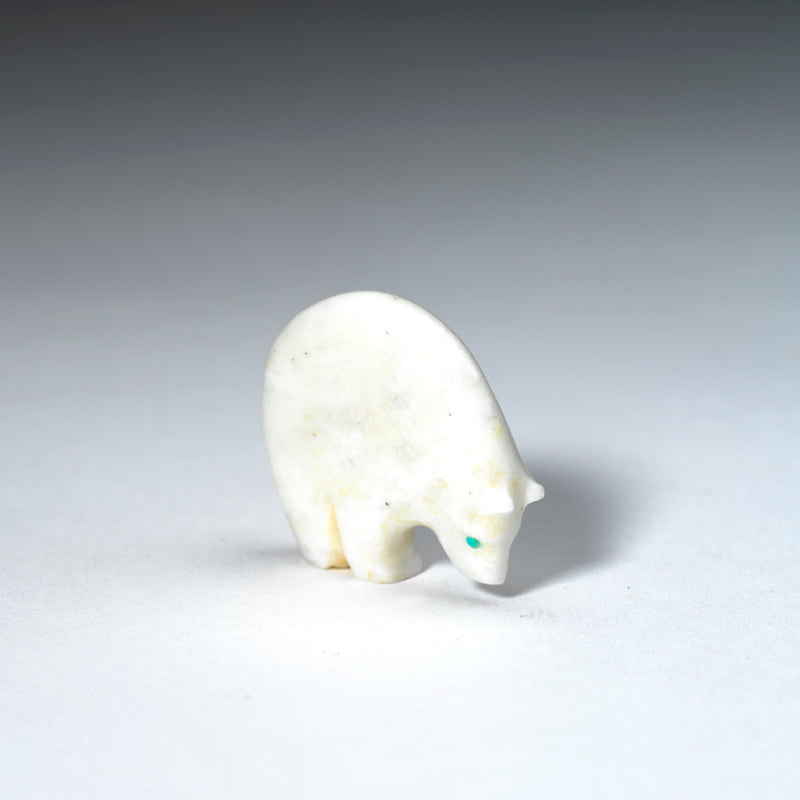 Stewart Quandelacy: White Marble, Medicine Bear with Turquoise Heartline