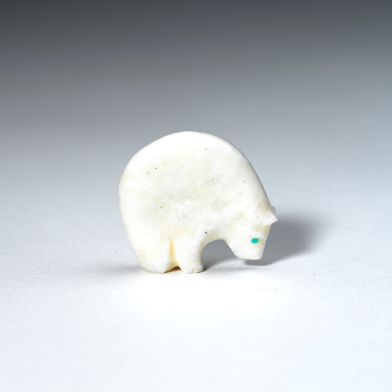 Stewart Quandelacy: White Marble, Medicine Bear with Turquoise Heartline