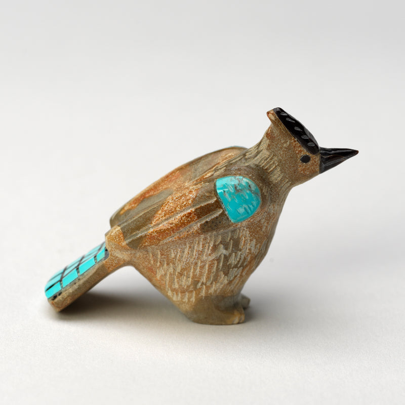 Freddie Leekya: Zuni Stone with Turquoise & Jet Inlay, Roadrunner