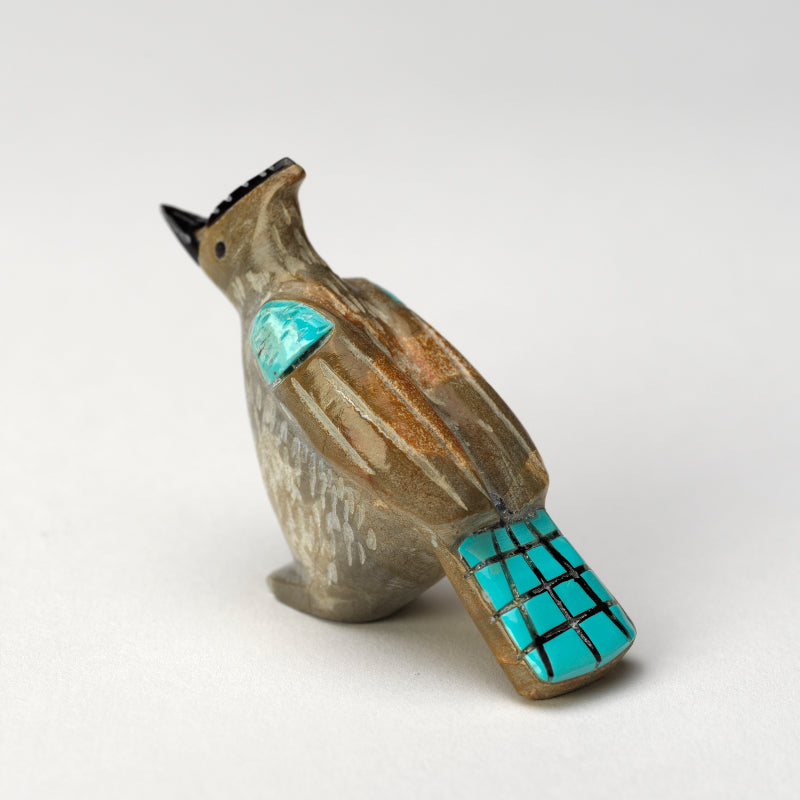 Freddie Leekya: Zuni Stone with Turquoise & Jet Inlay, Roadrunner