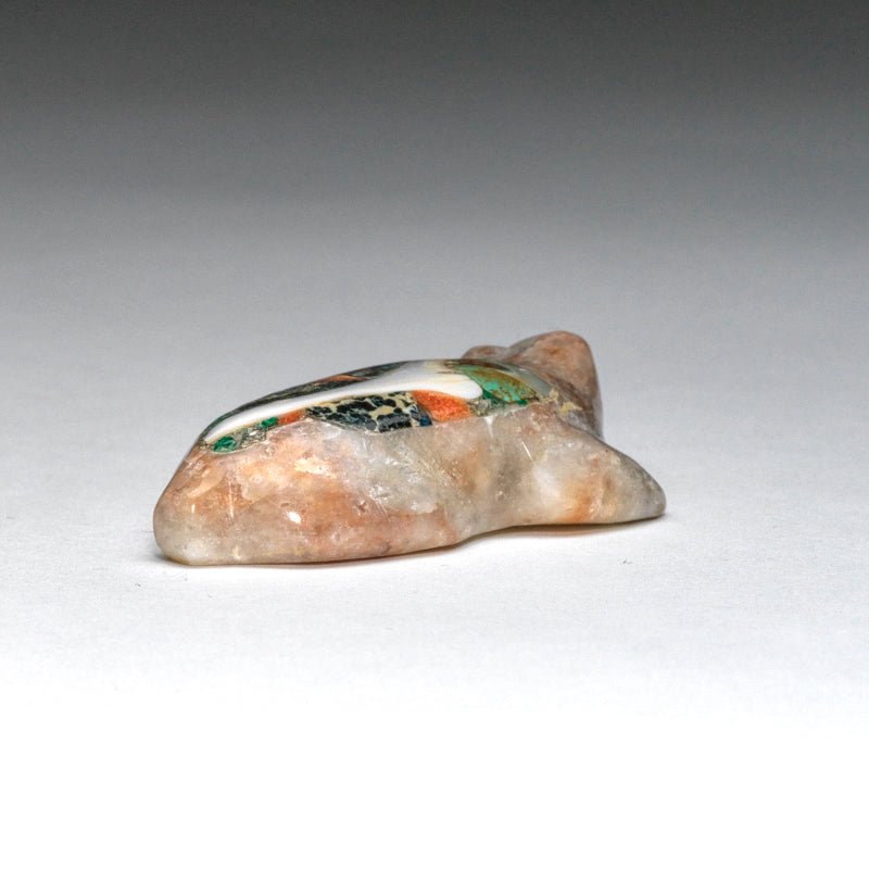 Jayne Quam: Peach alabaster, Badger With Mosaic Inlay