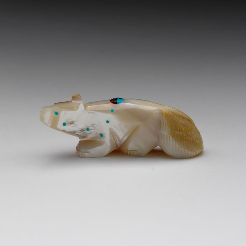 Danette Laate: Mother of Pearl with Turquoise & Red Coral Inlay, Wolf