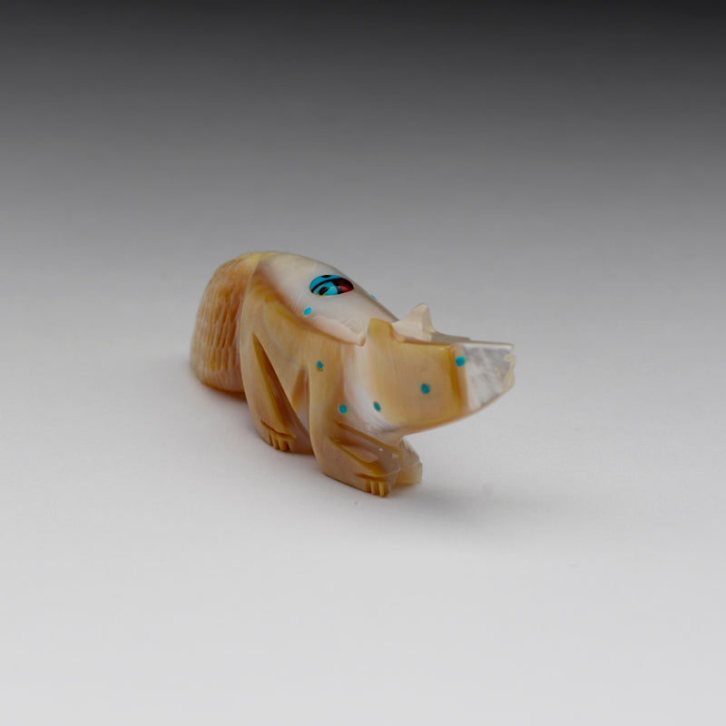 Danette Laate: Mother of Pearl with Turquoise & Red Coral Inlay, Wolf