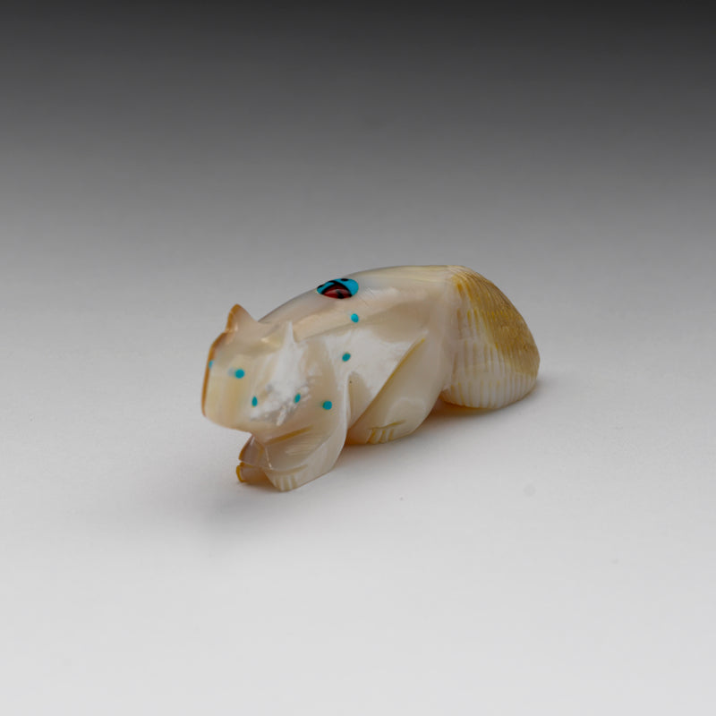 Danette Laate: Mother of Pearl with Turquoise & Red Coral Inlay, Wolf