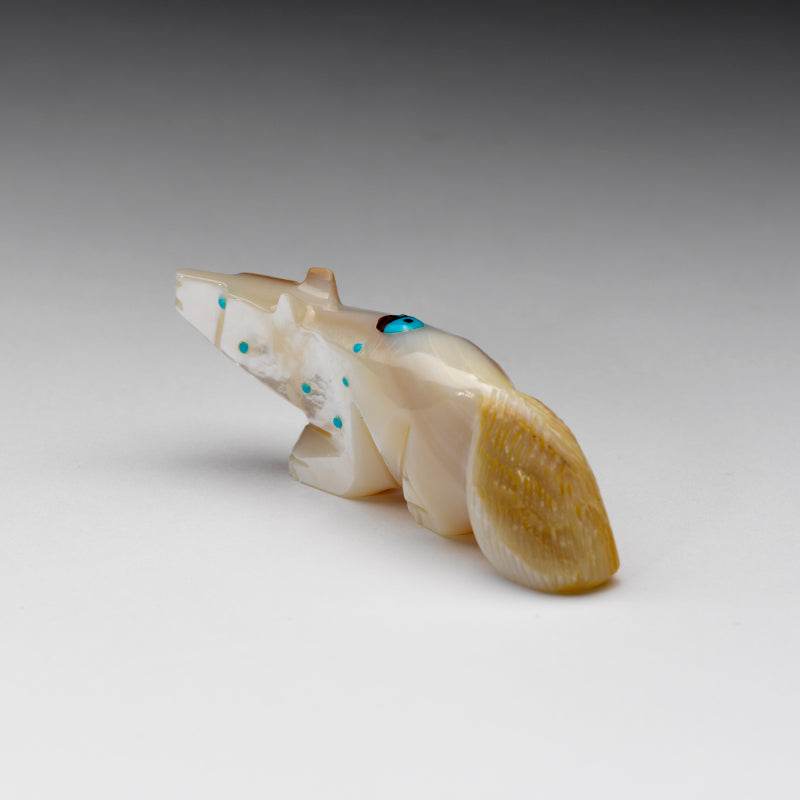 Danette Laate: Mother of Pearl with Turquoise & Red Coral Inlay, Wolf