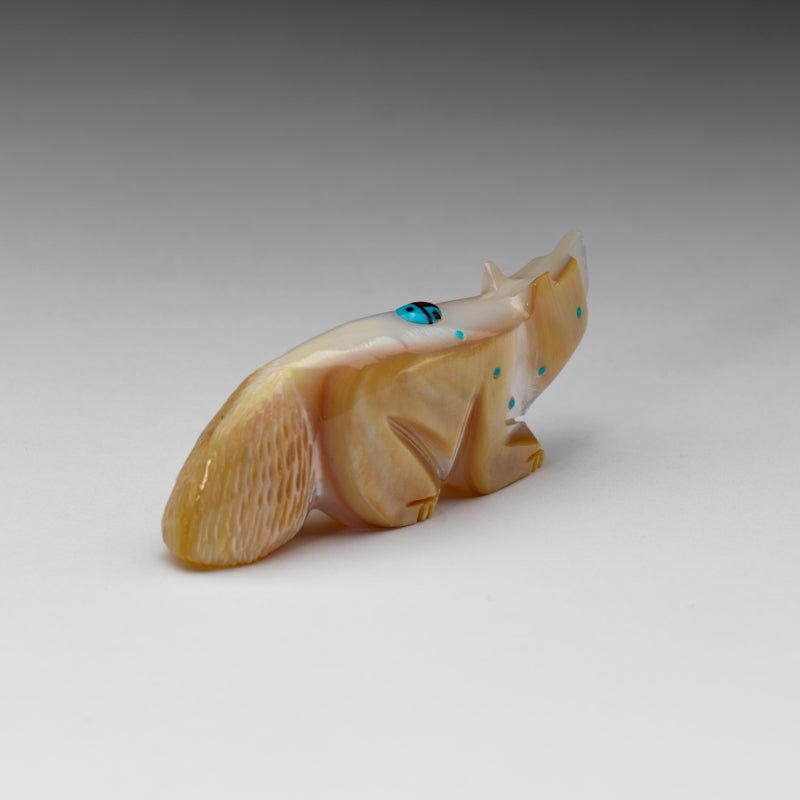 Danette Laate: Mother of Pearl with Turquoise & Red Coral Inlay, Wolf