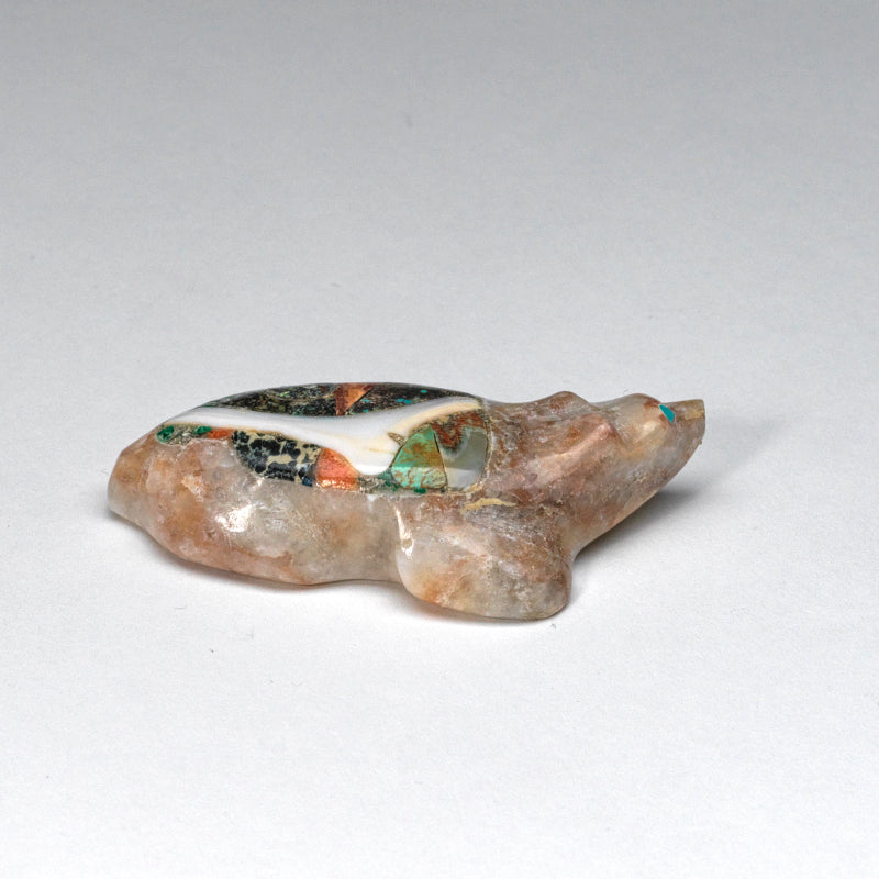 Jayne Quam: Peach alabaster, Badger With Mosaic Inlay