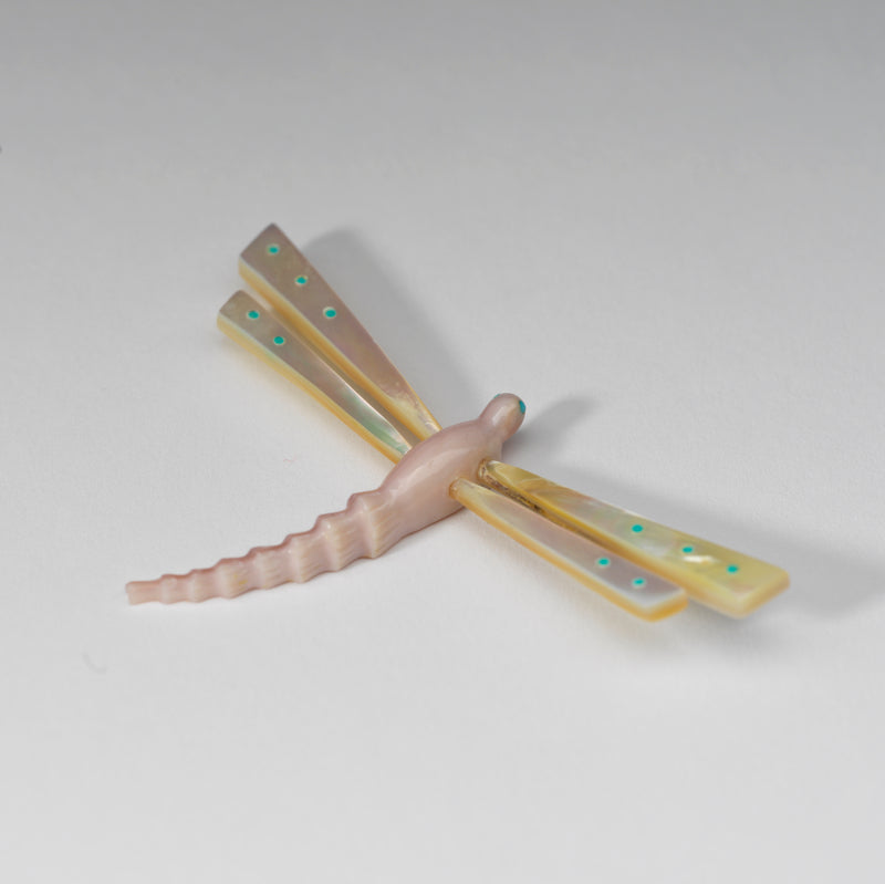 Clissa Martin: Mother of Pearl with Pink Mussel Shell, Dragonfly