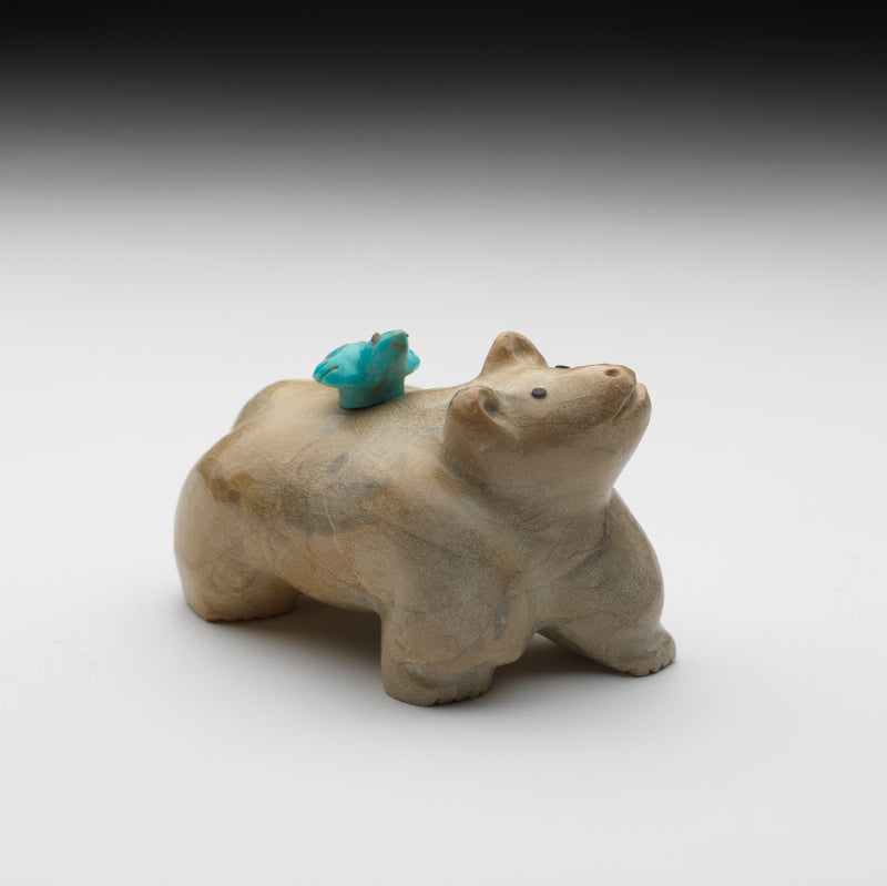 Hayes Leekya: Zuni Stone & Turquoise, Messenger Bear with Bird