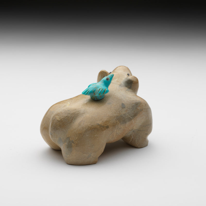 Hayes Leekya: Zuni Stone & Turquoise, Messenger Bear with Bird