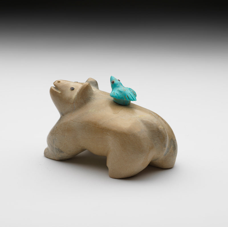 Hayes Leekya: Zuni Stone & Turquoise, Messenger Bear with Bird